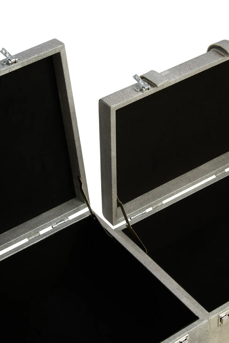 Cardona Set Of Three Grey Shagreen Effect Storage Trunks