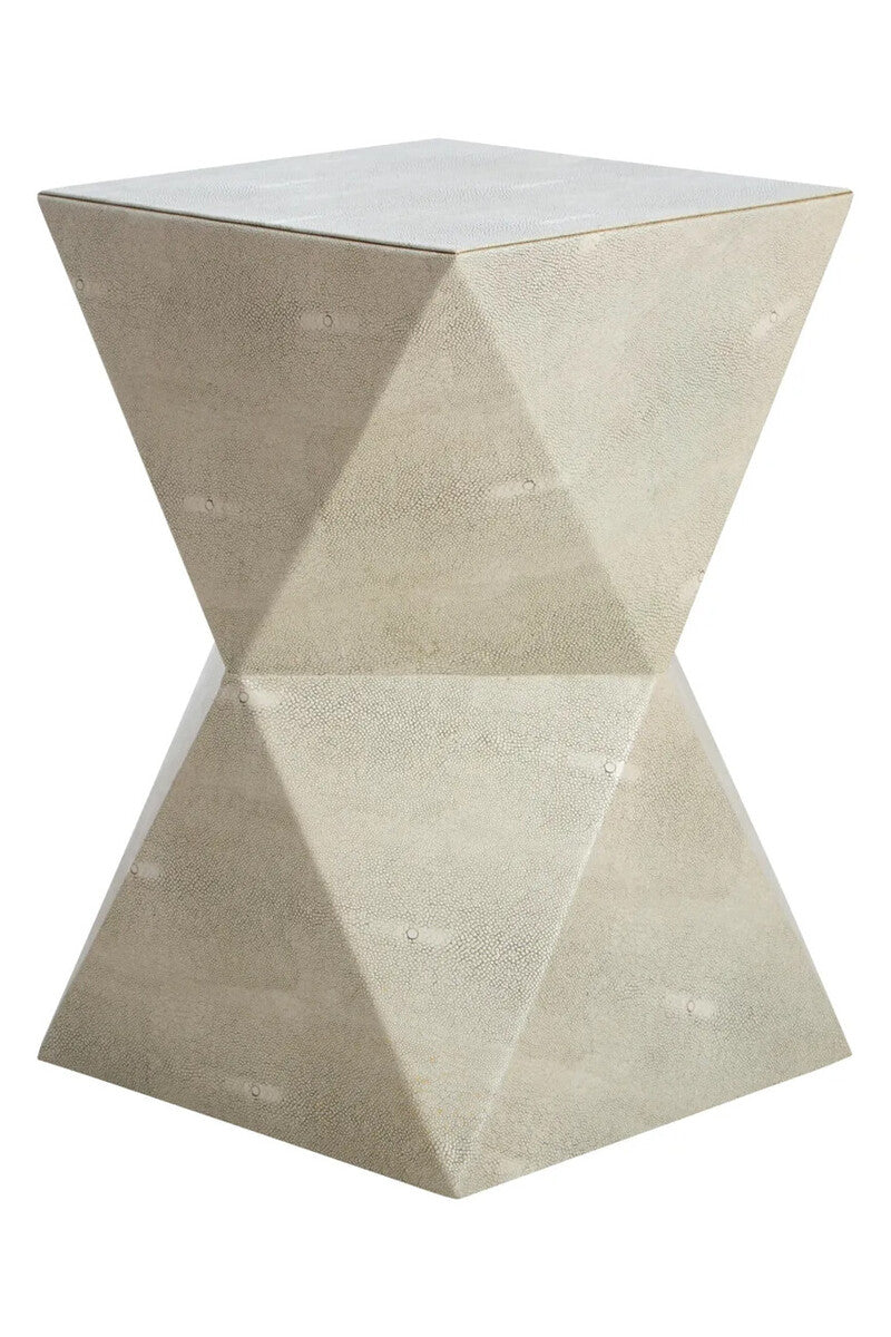 Grey Shagreen Effect Square Side Table with Geometric Design, Cardona