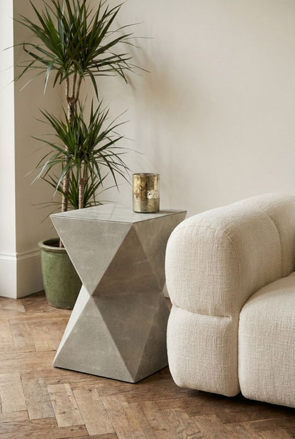 Grey Shagreen Effect Square Side Table with Geometric Design, Cardona