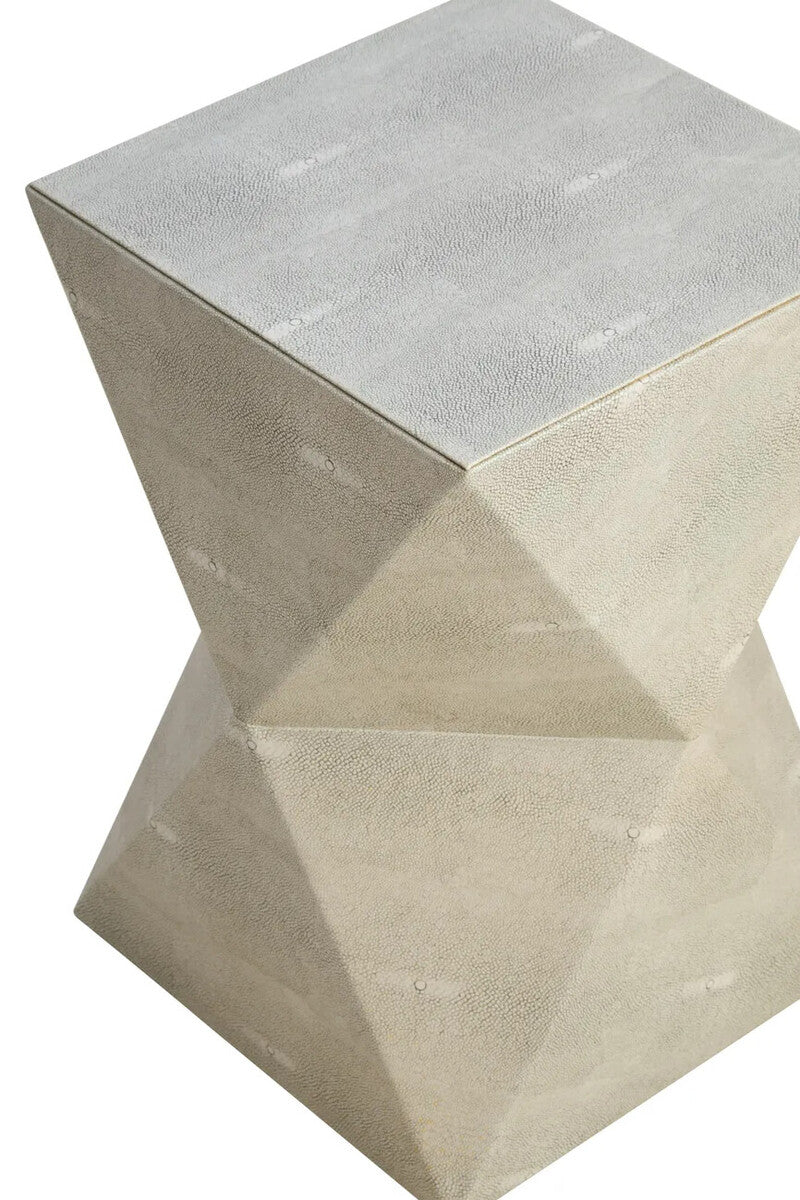 Grey Shagreen Effect Square Side Table with Geometric Design, Cardona