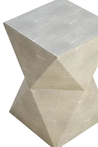 Grey Shagreen Effect Square Side Table with Geometric Design, Cardona