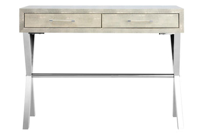 Console table with two drawers on a white background