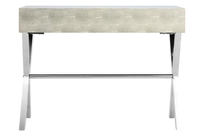 Two Drawer Grey Shagreen Effect Console Table with Stainless Steel Frame, Cardona
