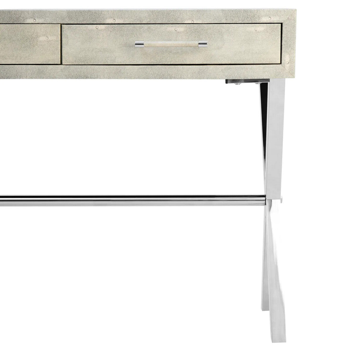 Two Drawer Grey Shagreen Effect Console Table with Stainless Steel Frame, Cardona