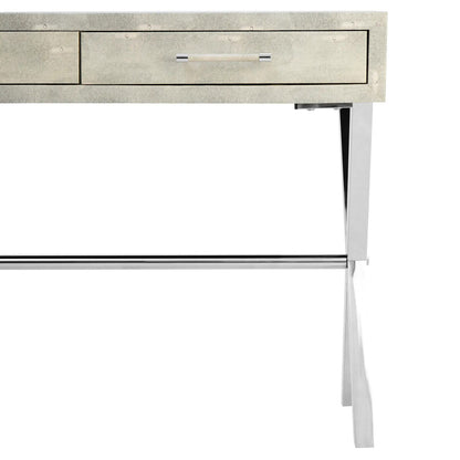 Two Drawer Grey Shagreen Effect Console Table with Stainless Steel Frame, Cardona