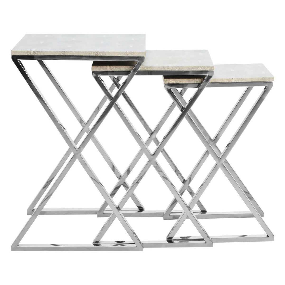 Nest of Three Grey Shagreen Effect Tables with Stainless Steel Frame, Cardona