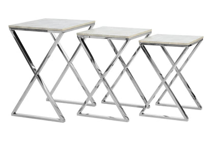 Nest of Three Grey Shagreen Effect Tables with Stainless Steel Frame, Cardona