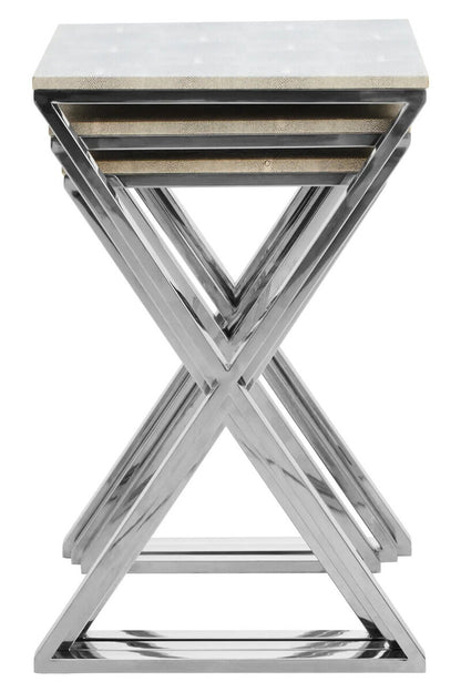 Nest of Three Grey Shagreen Effect Tables with Stainless Steel Frame, Cardona