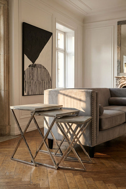 Nest of Three Grey Shagreen Effect Tables with Stainless Steel Frame, Cardona