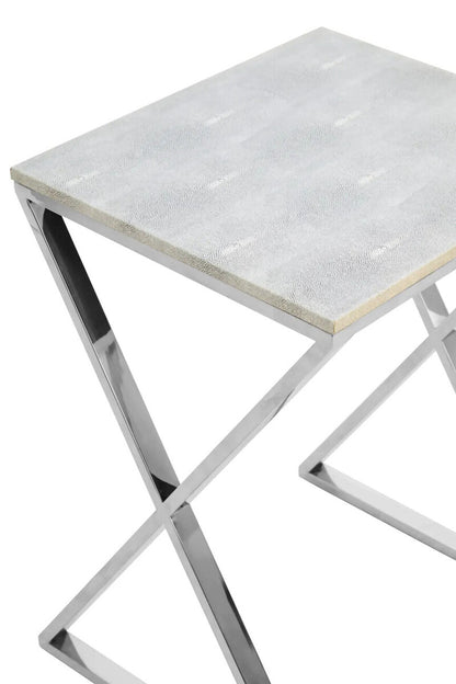 Nest of Three Grey Shagreen Effect Tables with Stainless Steel Frame, Cardona