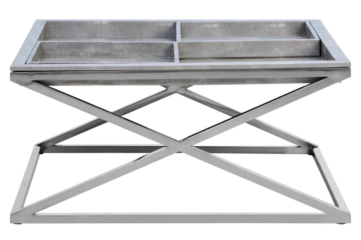 Grey Shagreen Effect Tray Coffee Table with Cross Frame, Cardona