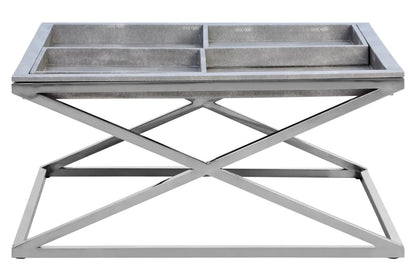 Grey Shagreen Effect Tray Coffee Table with Cross Frame, Cardona