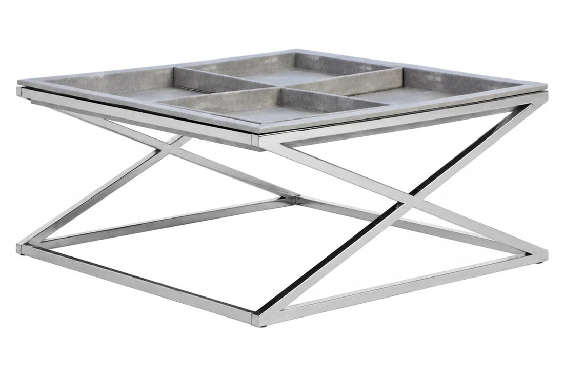 Grey Shagreen Effect Tray Coffee Table with Cross Frame, Cardona