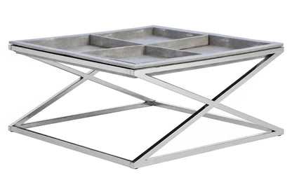 Grey Shagreen Effect Tray Coffee Table with Cross Frame, Cardona
