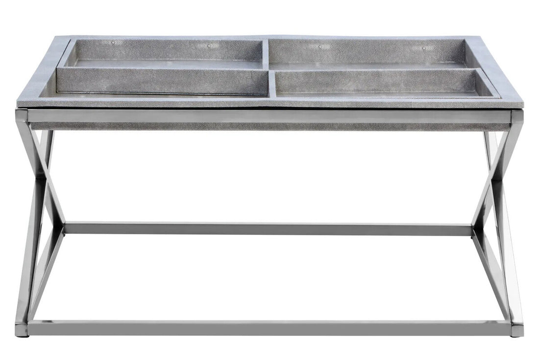 Grey Shagreen Effect Tray Coffee Table with Cross Frame, Cardona