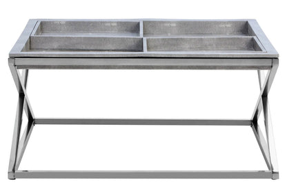 Grey Shagreen Effect Tray Coffee Table with Cross Frame, Cardona