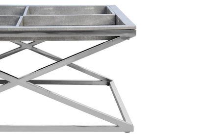 Grey Shagreen Effect Tray Coffee Table with Cross Frame, Cardona