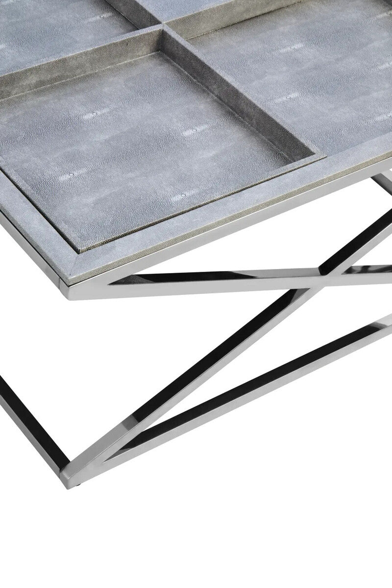 Grey Shagreen Effect Tray Coffee Table with Cross Frame, Cardona