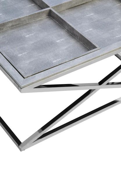 Grey Shagreen Effect Tray Coffee Table with Cross Frame, Cardona