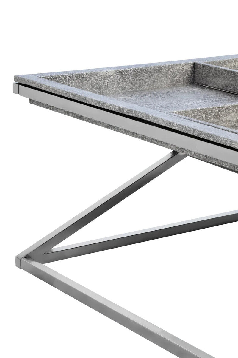 Grey Shagreen Effect Tray Coffee Table with Cross Frame, Cardona