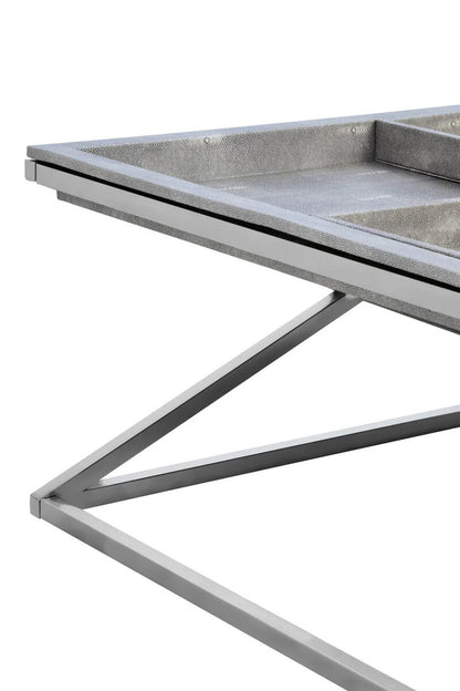 Grey Shagreen Effect Tray Coffee Table with Cross Frame, Cardona