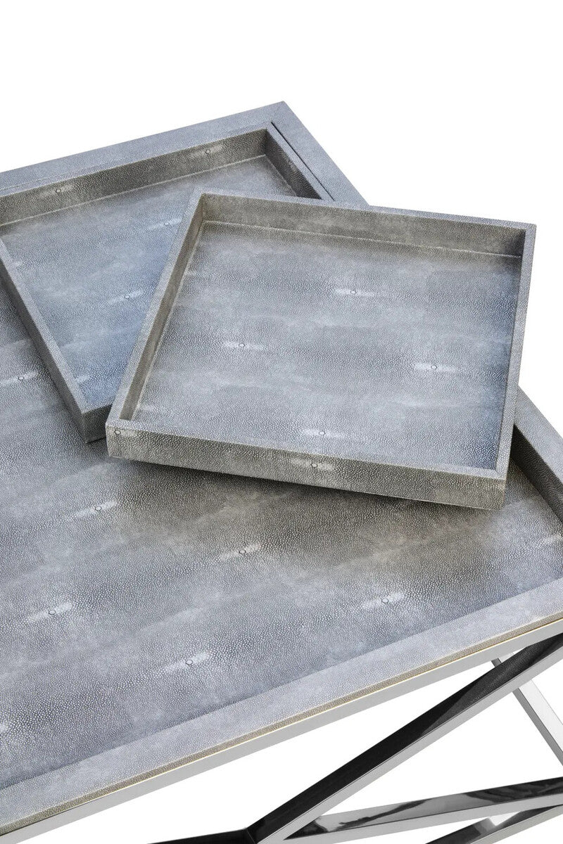 Grey Shagreen Effect Tray Coffee Table with Cross Frame, Cardona