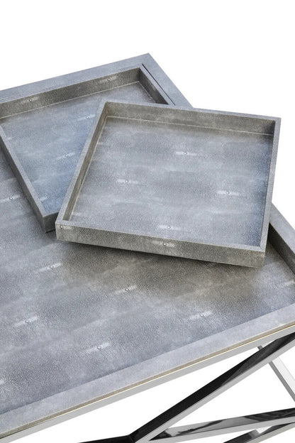 Grey Shagreen Effect Tray Coffee Table with Cross Frame, Cardona