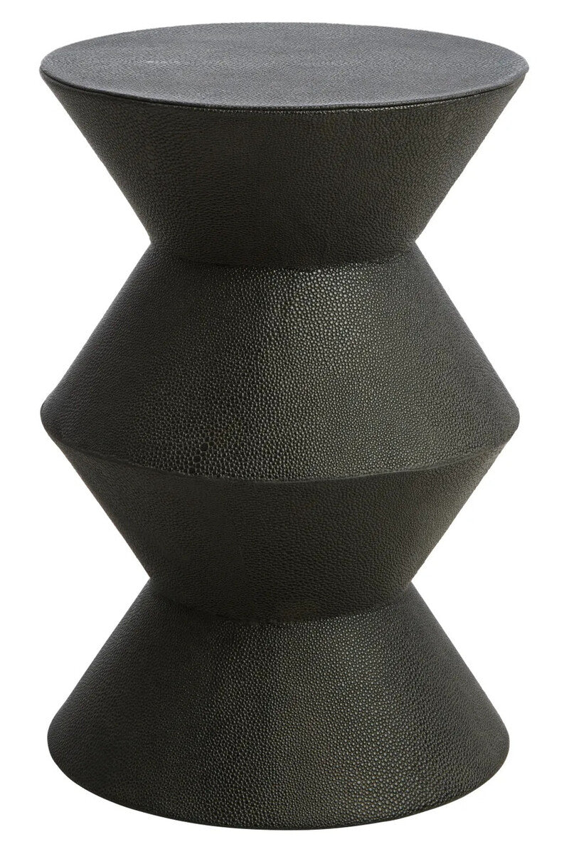 Black textured side table on a white background