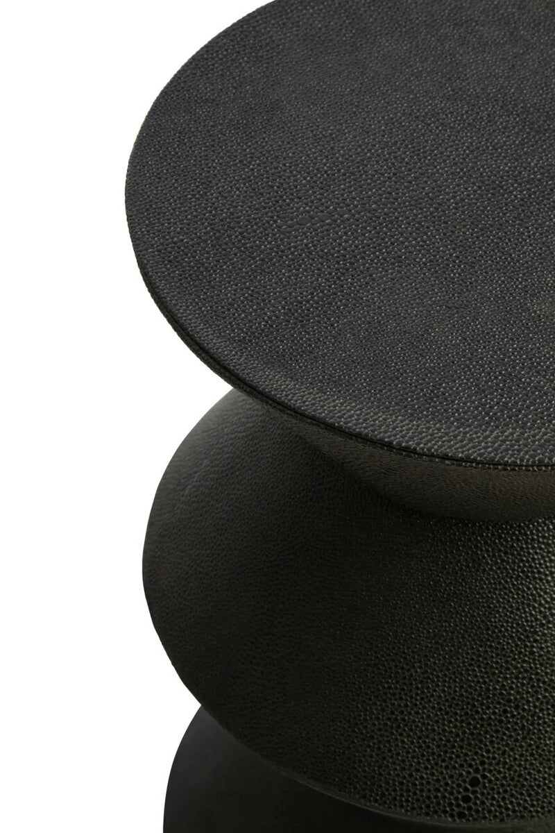 Black Shagreen Effect Round Side Table, Cardona