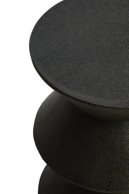 Black Shagreen Effect Round Side Table, Cardona