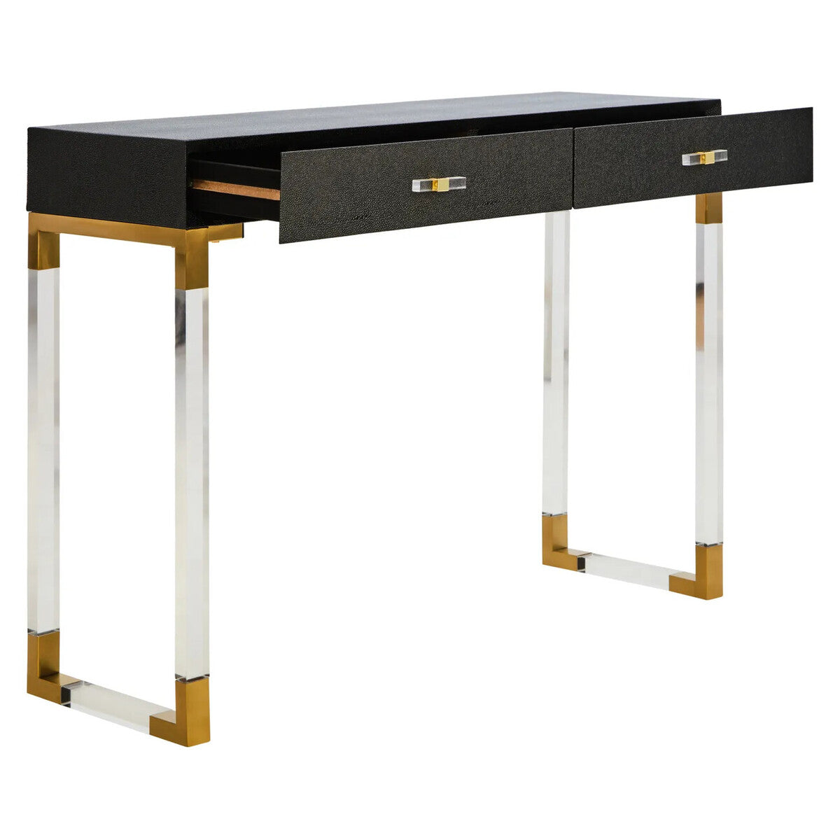 Black Shagreen Effect 2 Drawer Console Table, Cardona