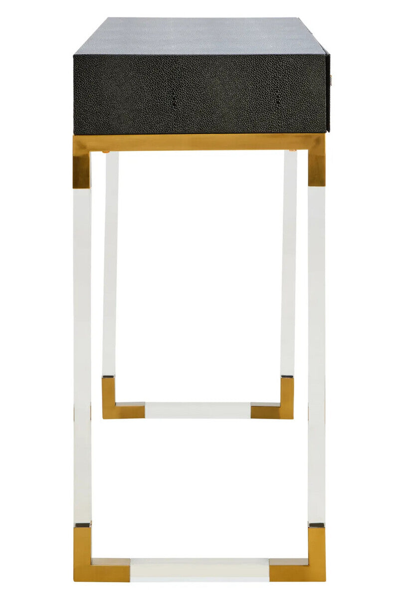 Black Shagreen Effect 2 Drawer Console Table, Cardona
