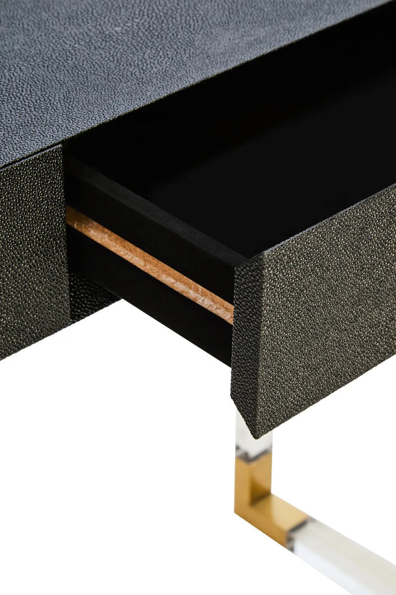 Black Shagreen Effect 2 Drawer Console Table, Cardona