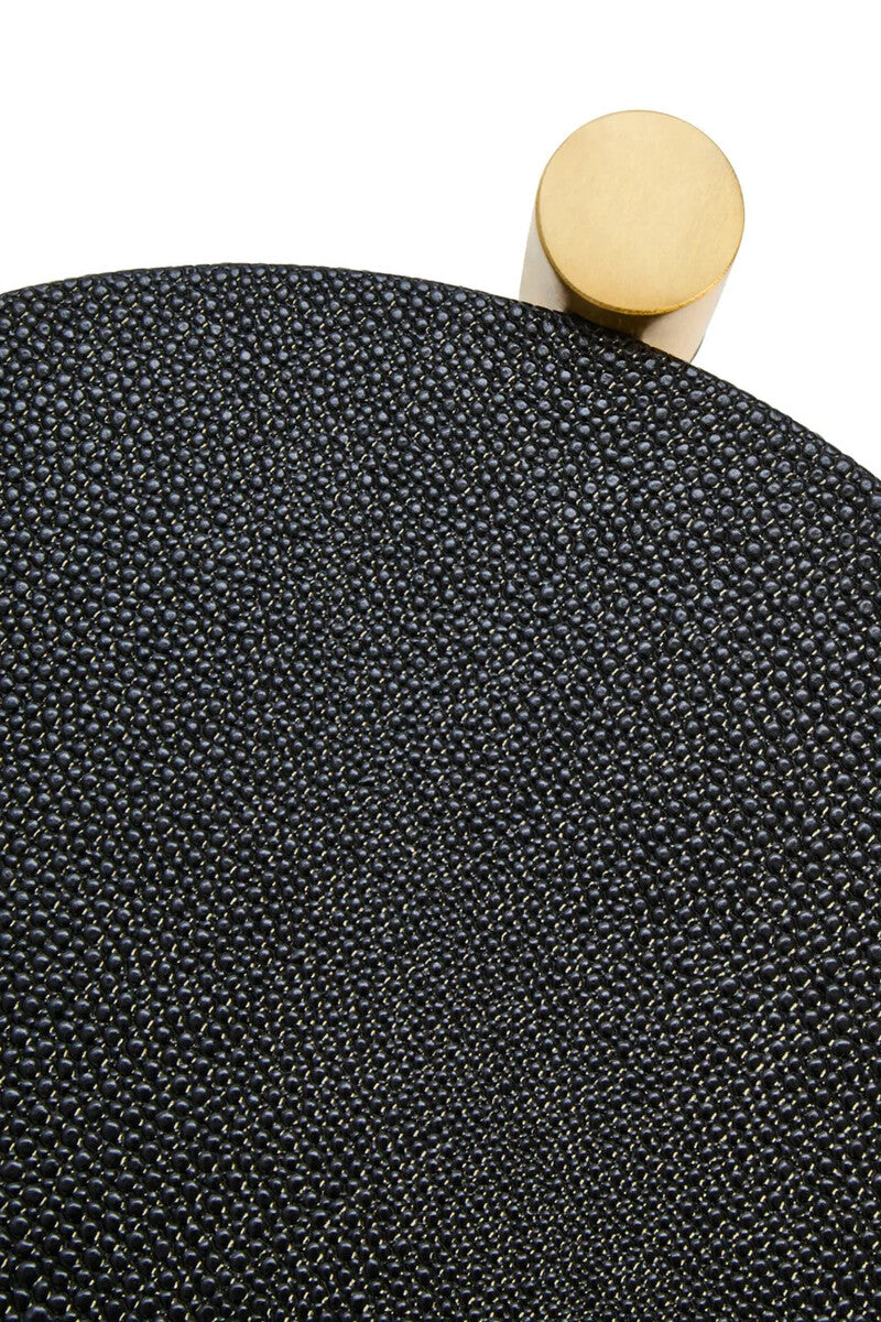 Set of Two Black Shagreen Effect Round Side Tables with Matt Gold Accents, Cardona