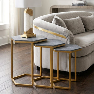Cardona Blue Shagreen Effect Set of 3 Hexagonal Nesting Tables
