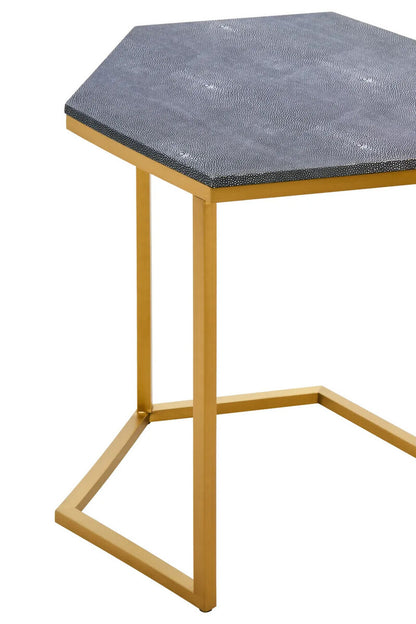 Nest of Three Blue Shagreen Effect Hexagonal Tables with Gold Finish Frame, Cardona