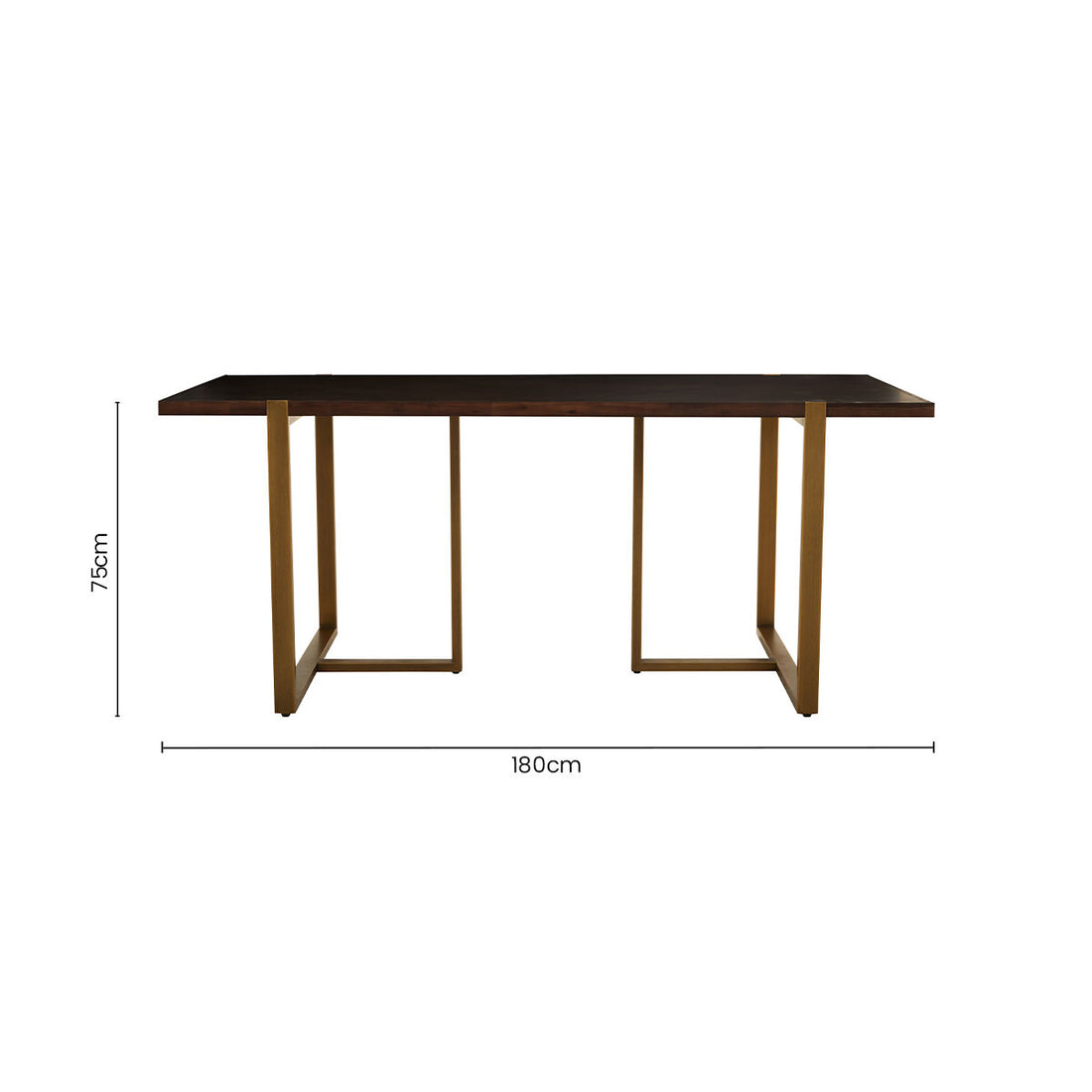 Grey Acacia Veneer Chevron Wood Rectangular Top Dining Table with Antique Brass Frame, Brando