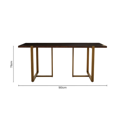 Grey Acacia Veneer Chevron Wood Rectangular Top Dining Table with Antique Brass Frame, Brando