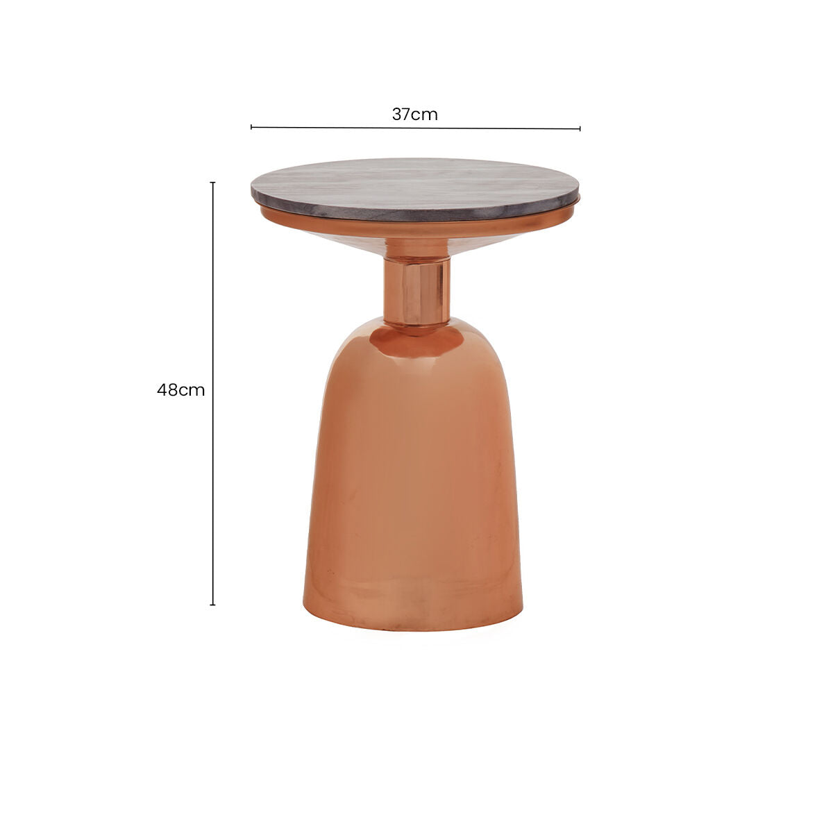 Black Marble Top Side Table with Chunky Copper Iron Base, Amira