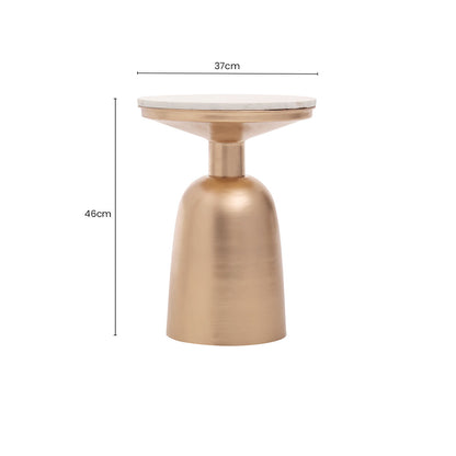 White Marble Top Side Table with Chunky Gold Iron Base, Amira