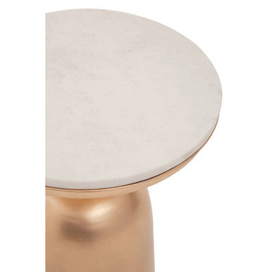 Amira White Marble Top Gold Base Side Table.
