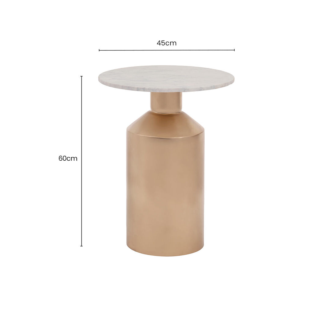 White Carrara Marble Top Side Table with Gold Iron Base, Amira