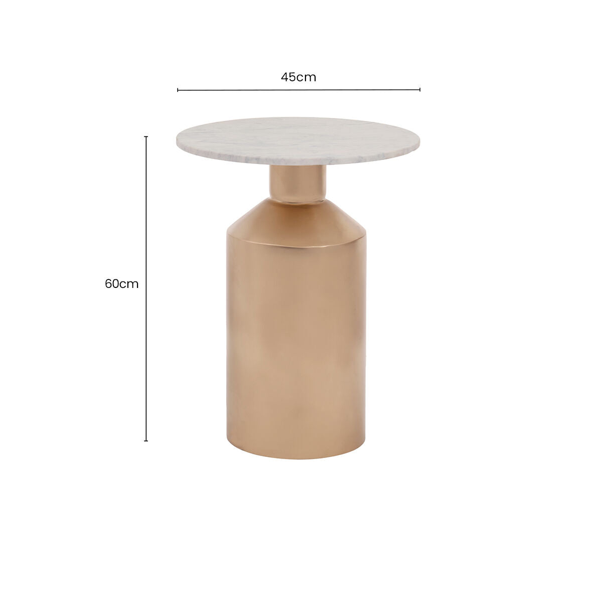 White Carrara Marble Top Side Table with Gold Iron Base, Amira