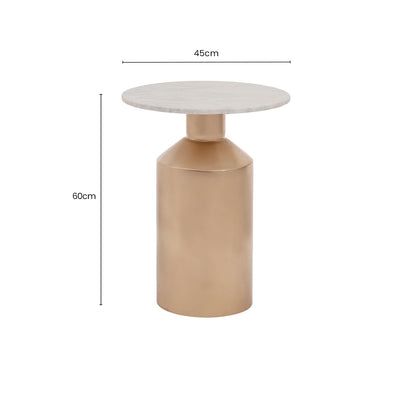 White Carrara Marble Top Side Table with Gold Iron Base, Amira