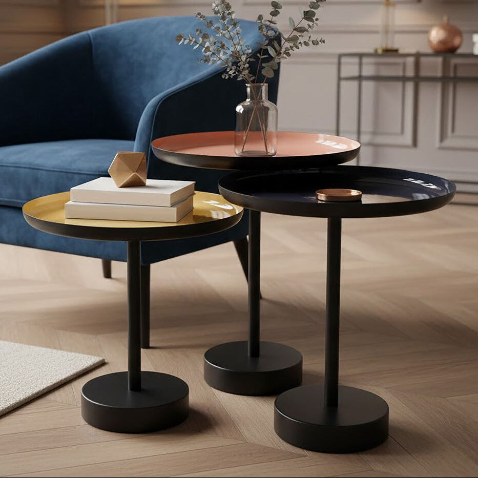 Amira Set of Three Gold and Black Tray Tables - Image 1