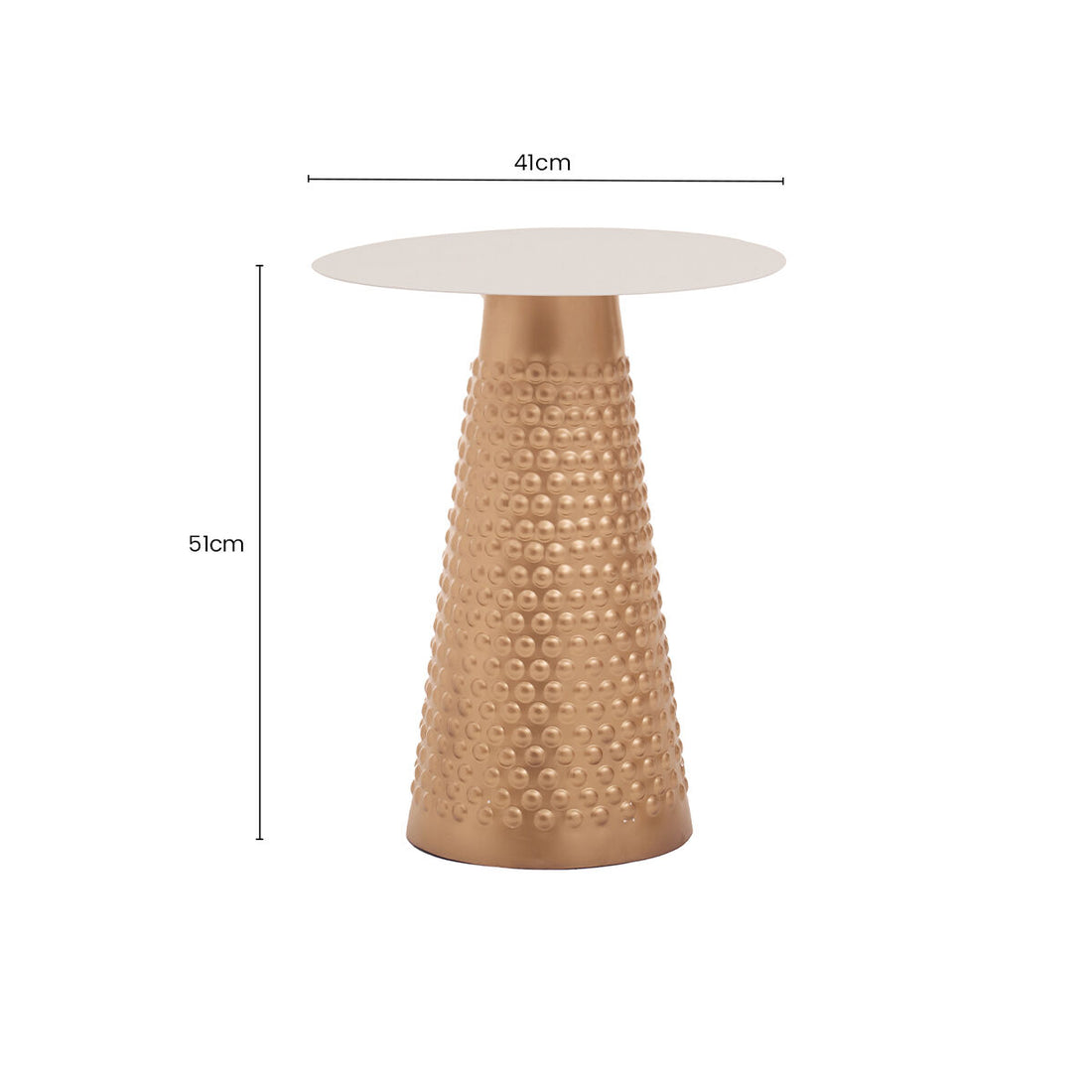 White Tabletop Side Table with Chunky Hammered Gold Base, Amira