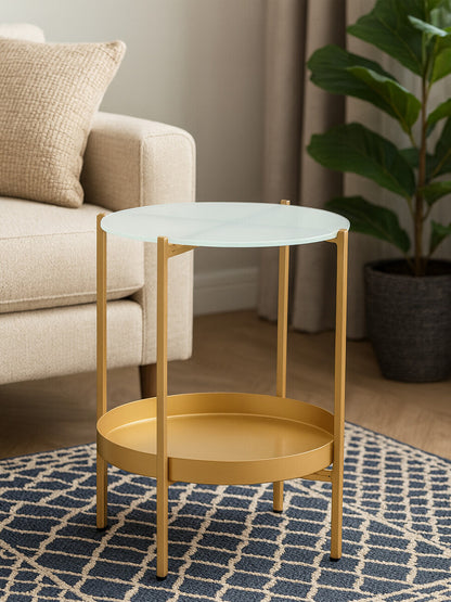 Pali Two Tier Glass And Iron Side Table
