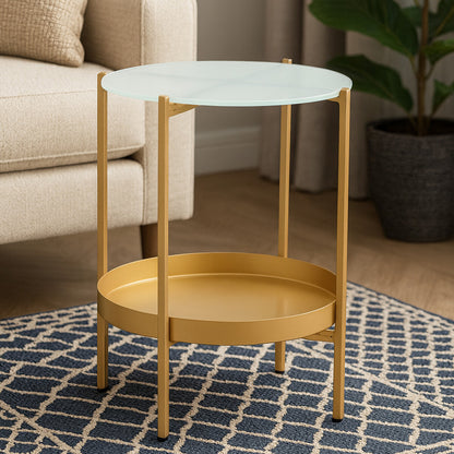 Pali Two Tier Glass And Iron Side Table