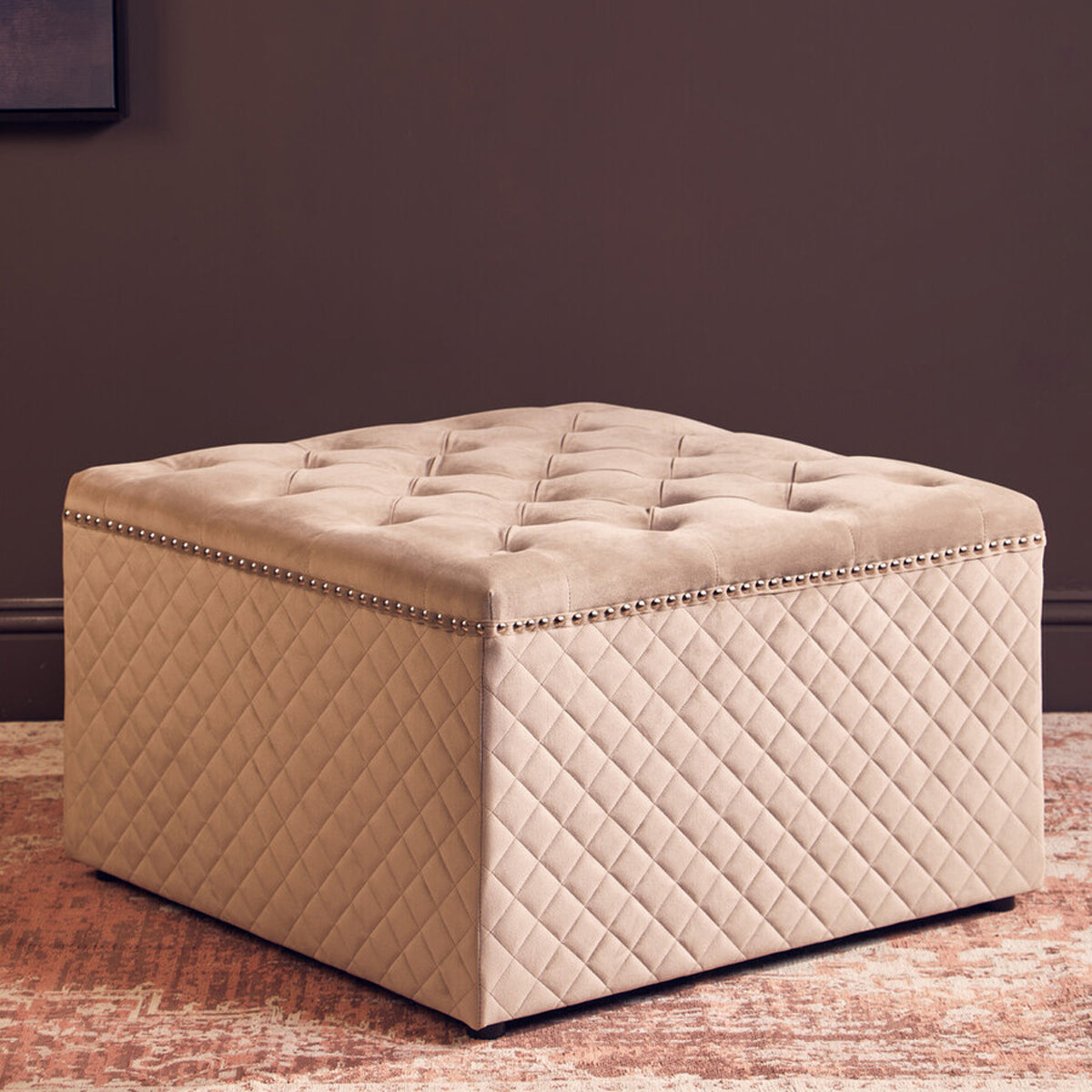 Zamora Square Mink Velvet Ottoman
