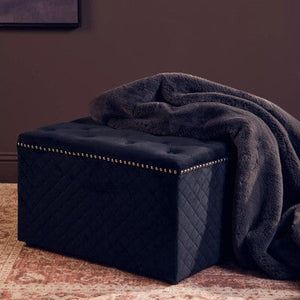 Zamora Black Velvet Square Ottoman